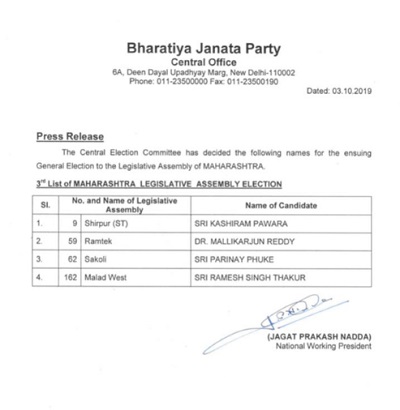 bjp candidate 3rd list